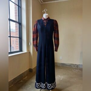 Vintage 60s/70s Western Navy Blue Sleeveless Zip Jumpsuit 
S/M